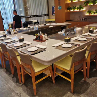 購入 Indoor Teppanyaki Grill Table with Customized Marble Decoration for 7-10 Seats and 500x400mm Cooking Size オンライン製造